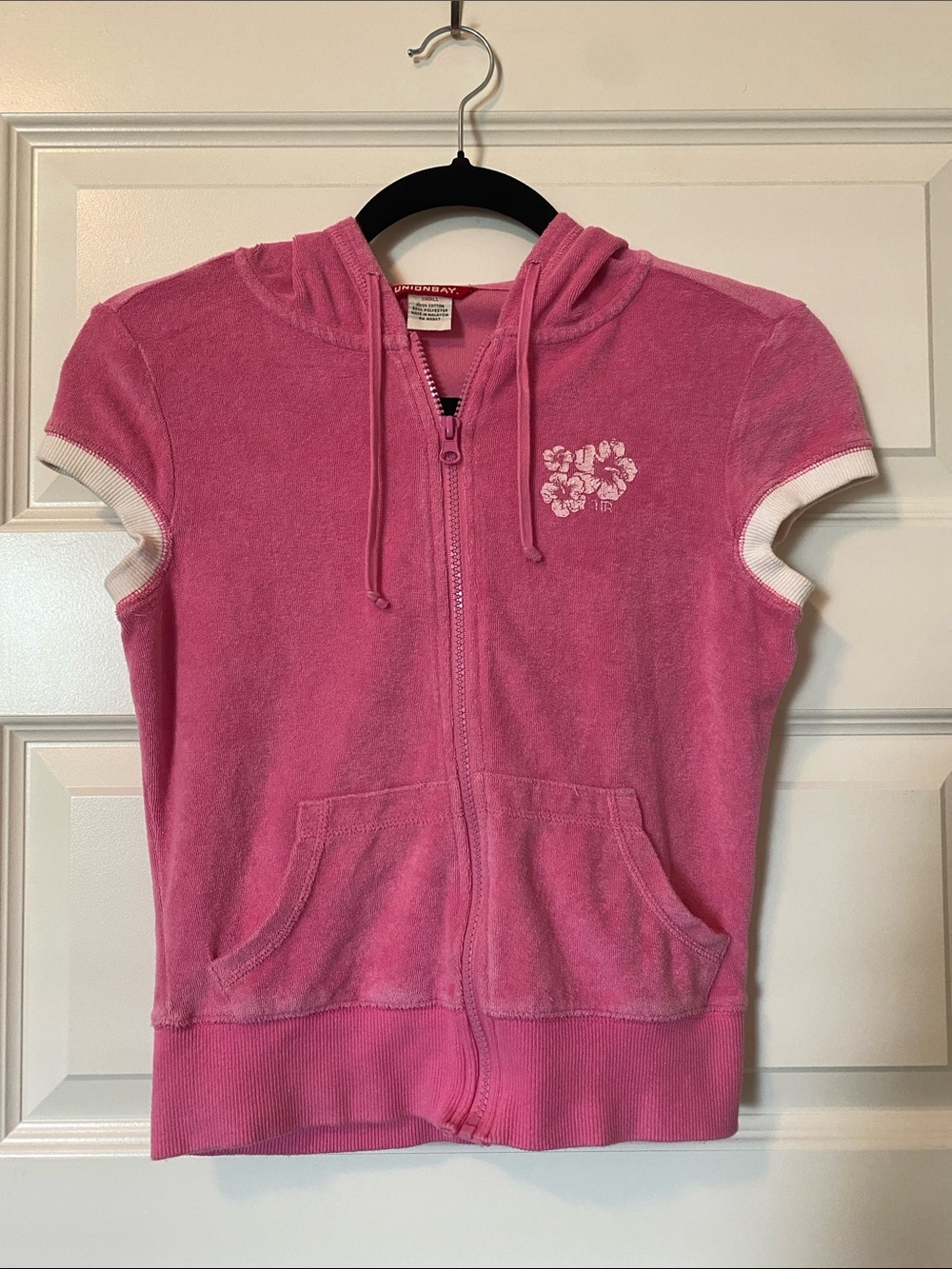 Y2K Pink Surf Short-Sleeve Hooded Zip-Up Sweatshirt